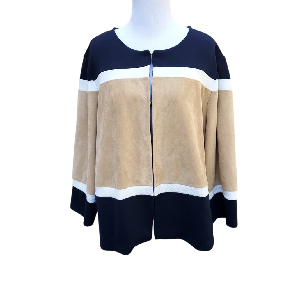 Chico's Travelers Sz 3 Faux Suede Beige Blue Colorblock Nautical Chicos XL 16